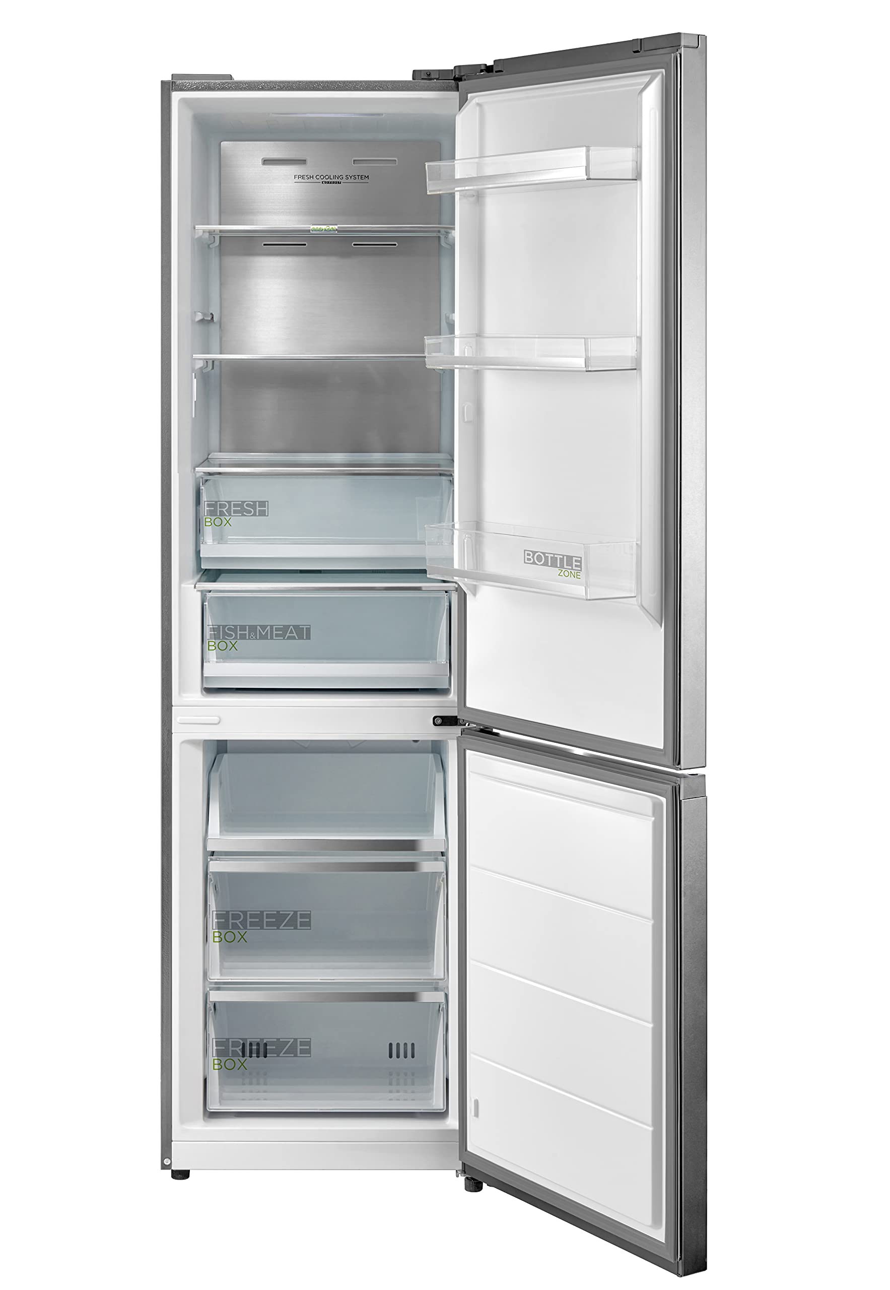 Midea Frigorífico Combi No Frost 60 cm ancho x 188 cm - Nevera combi libre instalación 224 L + 86 L Congelador - Refrigerador de bajo consumo con congelador vertical No Frost (2,00 m Inox)