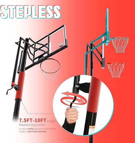 Miniatura 6 de Aro de baloncesto para exteriores, sistema de baloncesto portátil, aro de baloncesto ajustable de regulación continua de 10 pies para interiores y