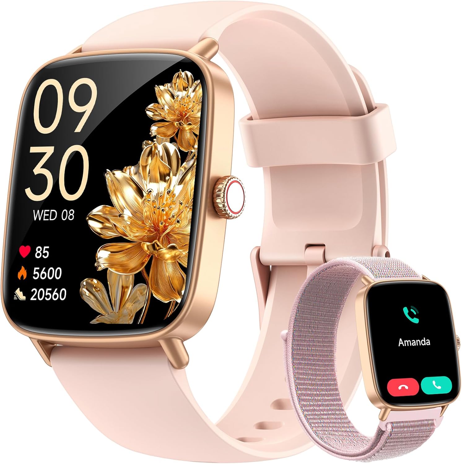 Smart Watch for Women, 1.85" HD AMOLED Fitness Tracker (Answer/Call) with 24/7 Heart Rate/Sleep/SpO2 Monitor for iPhone & Android, 120+ Sports Modes Smartwatch with IP68 Waterproof, 2 Bands