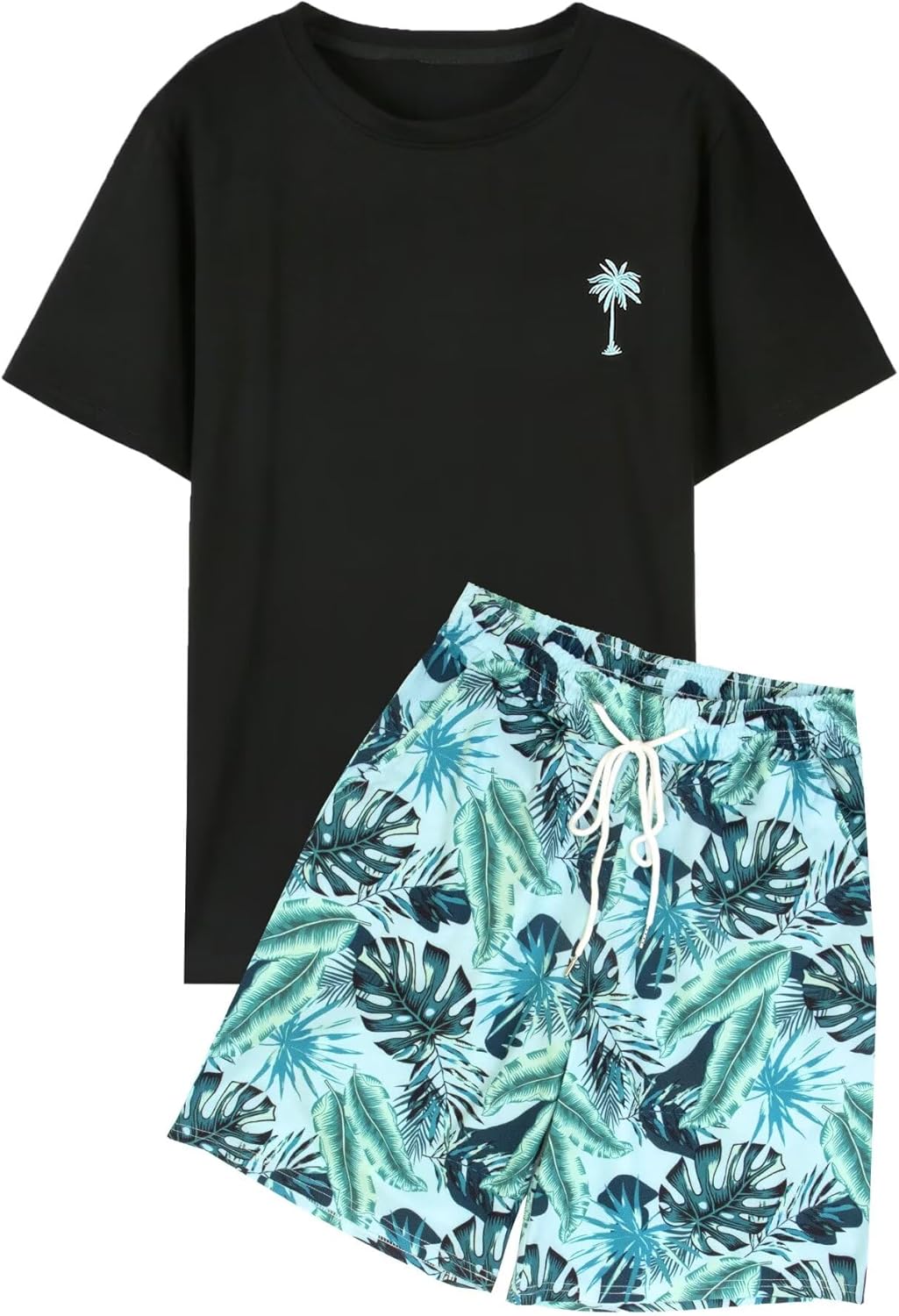 VahRuta Mens 2 Piece Summer Outfits Beach Vacation Outfit Hawaiian Coconut Printed Tee and shorts Set
