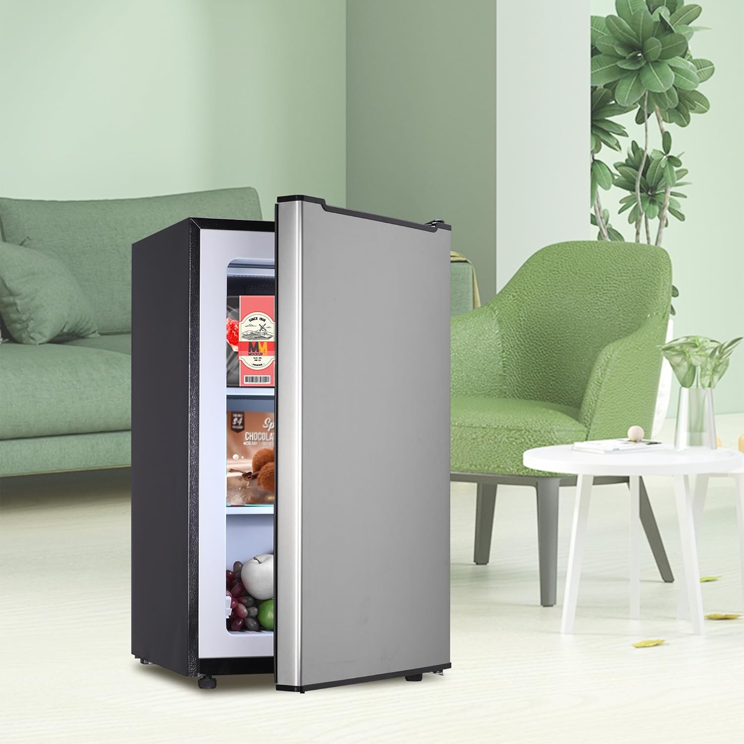 Maine Upright Freezer 3.6 Cu.Ft Mini Freezer with Reversible Stainless Steel Door Freestanding Compact Freezer with 3 Adjustable Thermostat, Small Freezer for Apartment Dorm (Silver)