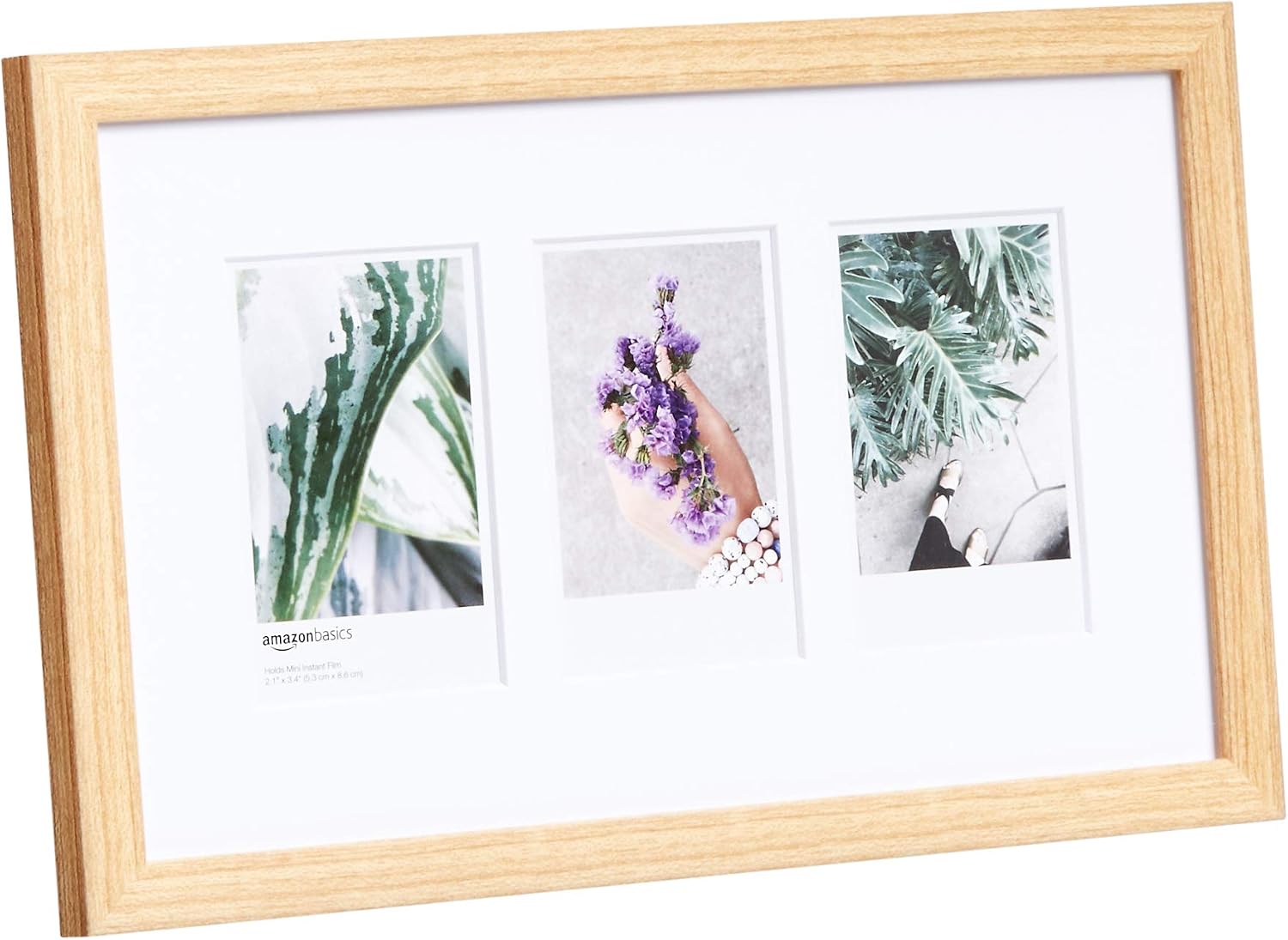 Amazon Basics Photo Frame for use with Instax - 3-Opening - 3.25"x2", Natural