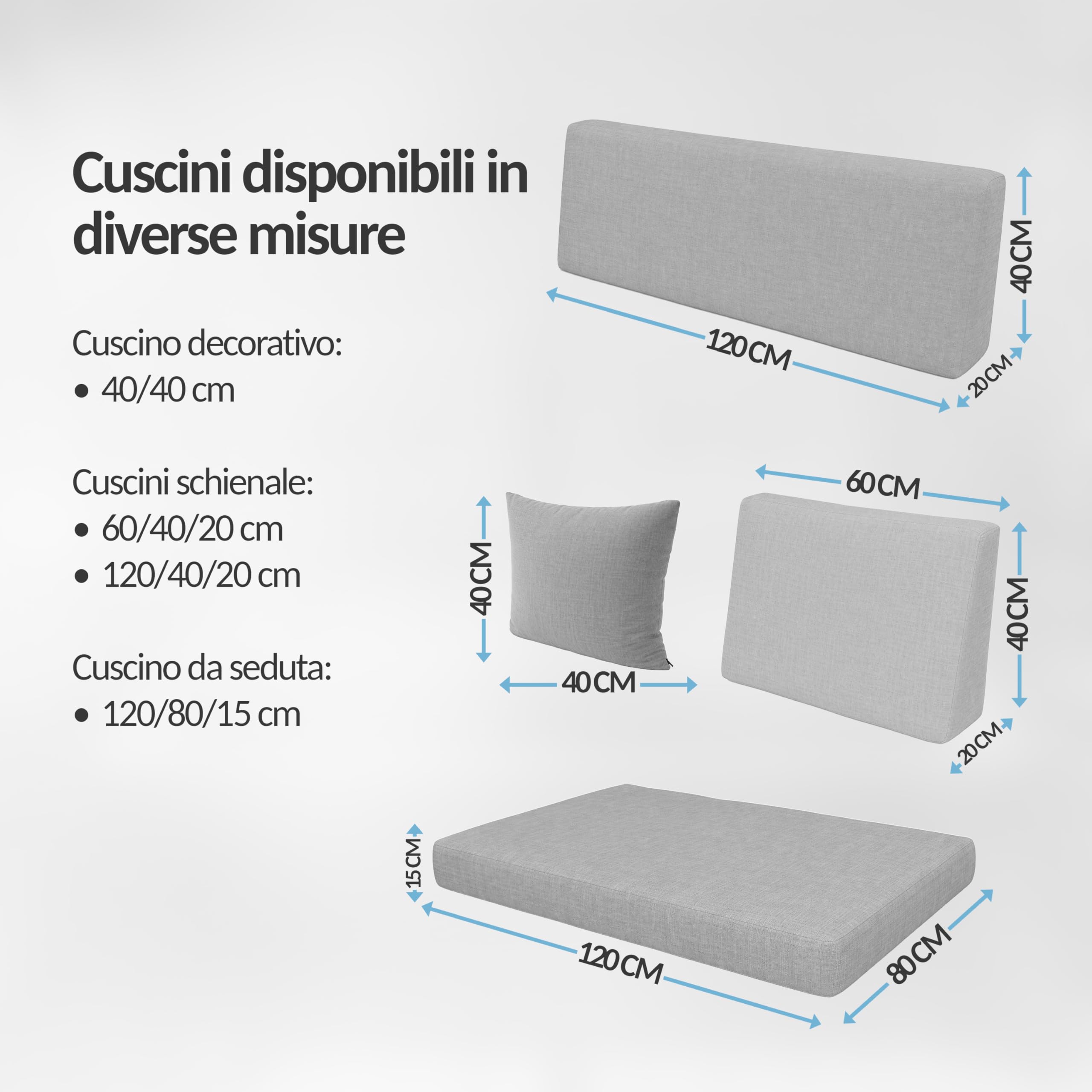 Cuscini per Pallet Impermeabili Beige 120x80 cm Seduta 120x40 cm Schienale Set di 2 Oeko-Tex Made in EU
