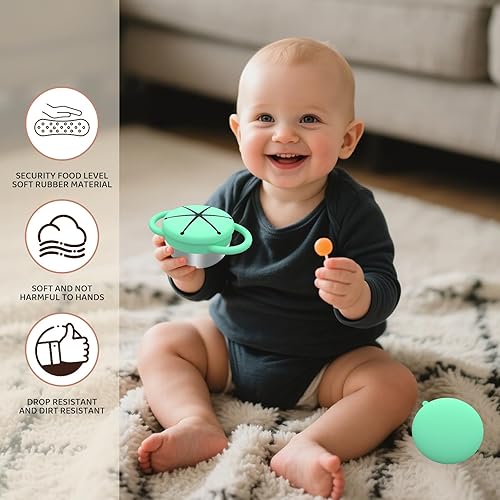 Miniatura 4 de Vasos de aperitivos para niños pequeños a prueba de derrames, paquete de 2 recipientes para aperitivos con tapas y asas de silicona, seguros y