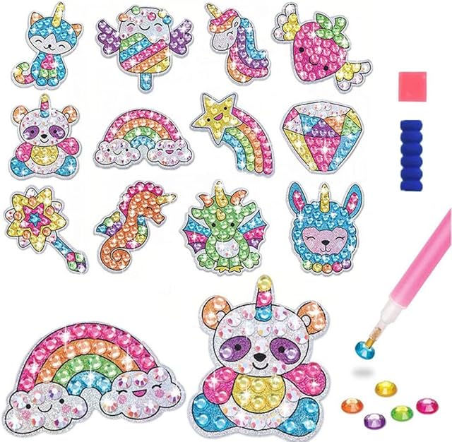 AukCherie 12PCS 5D DIY Diamond Painting Sticker Kits for Kids and Adults Beginners, Stick Shape Paint Marked with Diamonds by Numbers Cute Animals Dinosaurs Kids Gift (04)