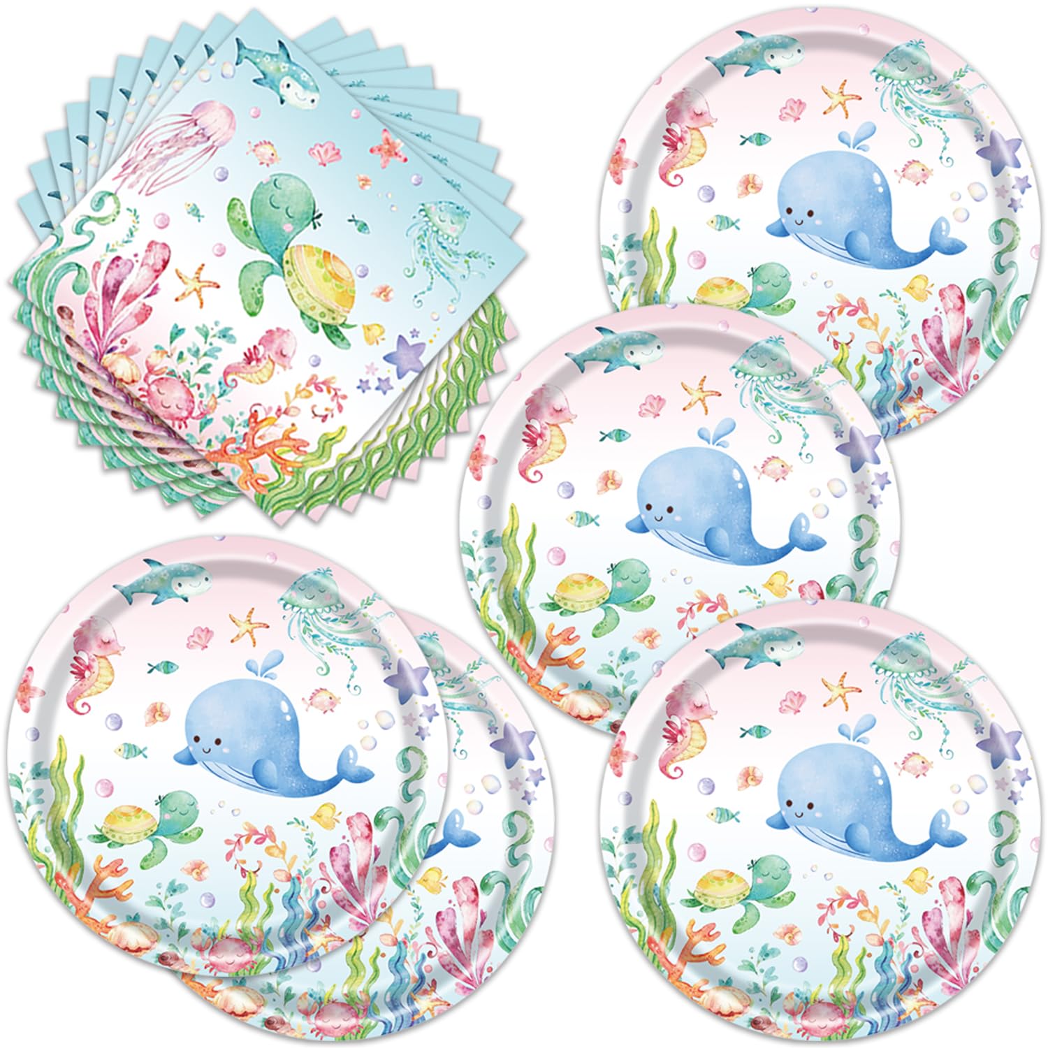Egami 40pcs Under the Sea Party Supplies,include 20 Dessert plate and 20 Napkin,Ocean Turtle Party Plate Napkin Set,Used for Ocean Sea Animal Party
