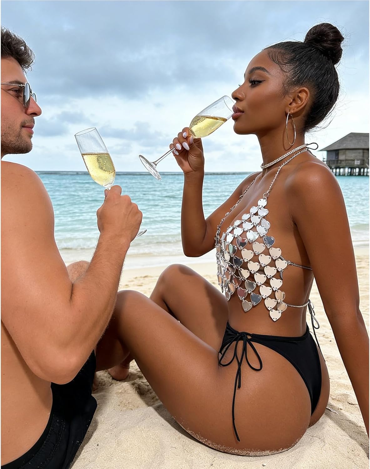 Women's Sparkling Sequined Bodycon Top Silver Sequined Disco Halter Top with Belt Sexy Disco Corset Party Perfect for Concerts, Clubs, Festivals - Image 6