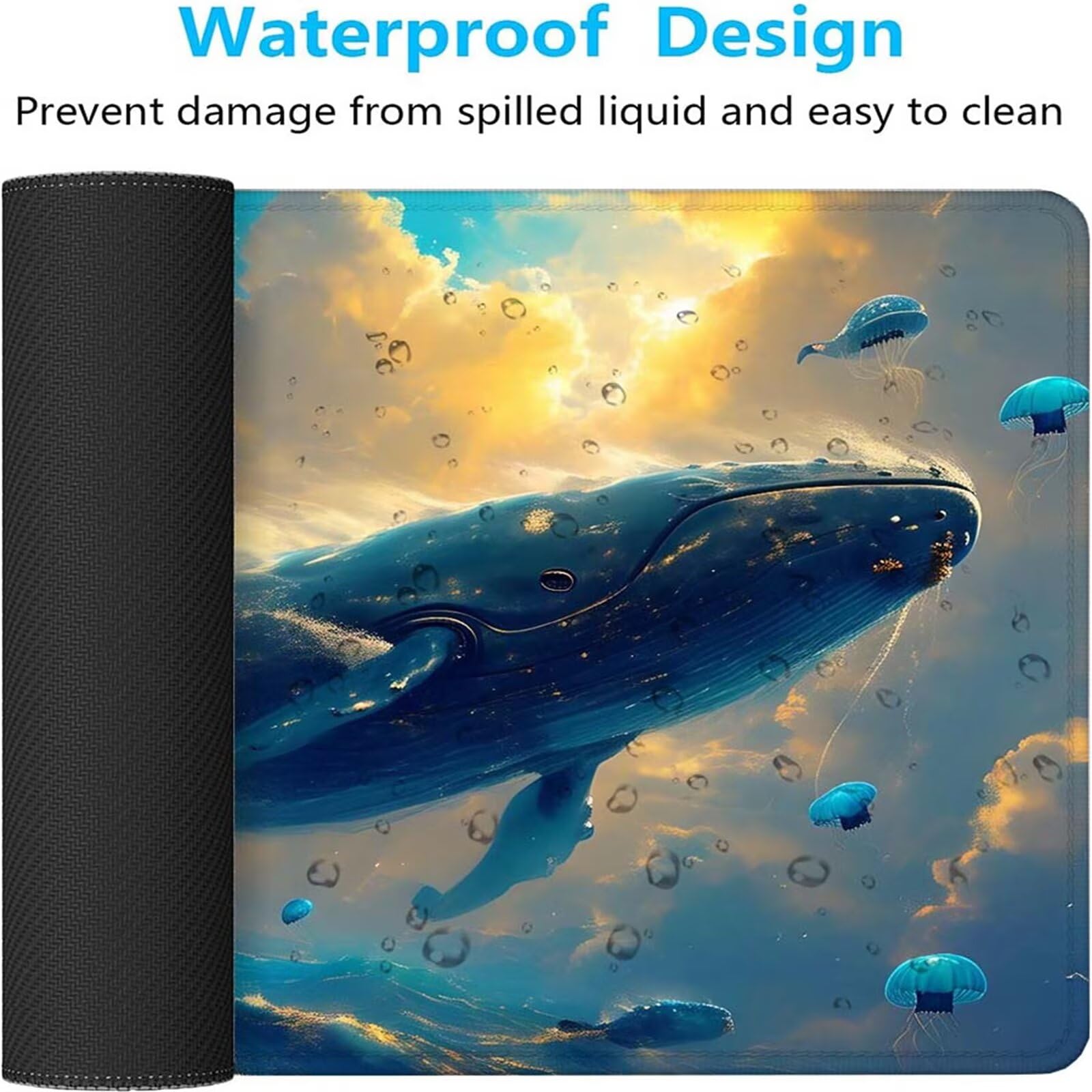 Alfombrilla Ratón Cielo Ballena Alfombrilla Ratón XXL 1400x600x3mm Mouse Pad Resiste Salpicaduras, Extendida de Gran Tamaño con Bordes Cosidos, Mejora la Precisión y la Velocidad, Antideslizante y-449