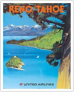 Reno Nevada - Lake Tahoe California - United Airlines - Vintage Airline Travel Poster by Tom Hoyne c.1970s - Fine Art Matte Paper Print (Unframed) 16x20in