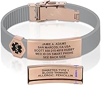 Vista 134 de Divoti Pulsera de identificación de alerta médica grabada personalizada, grabado láser de doble cara, pulsera de silicona, cierre de seguridad