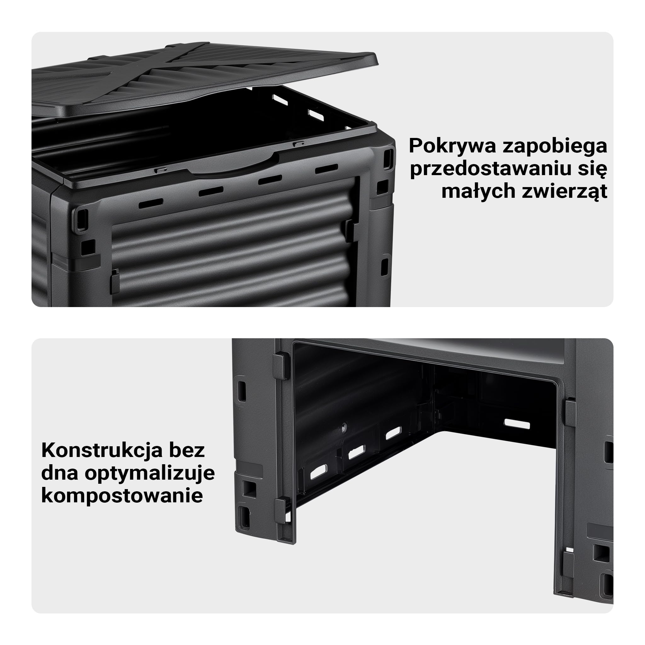 Wiltec Kompostownik ogrodowy modułowy 300 l o wymiarach 61 x 61 x 82 cm, plastikowy kompostownik na odpady organiczne, z pokrywą i klapą do opróżniania
