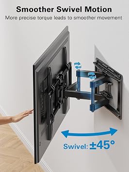 Pipishell Full Motion TV Wall Mount for 4082 inch TVs, Swivel TV Wall Mount with Smooth Dual Arms, Wall Bracket Fits Most 55+ 65+ 75+ TVs, Max VESA 600x400mm, Fits 12/16 Wood Studs, up to 110 lbs