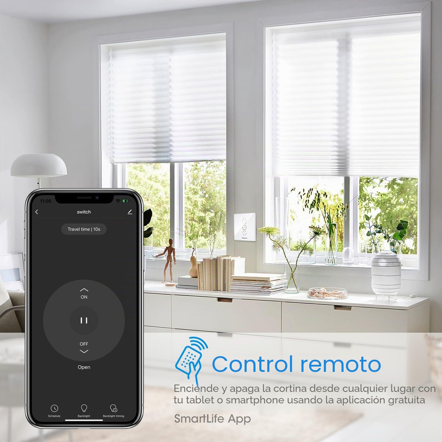 Maxcio Interruptor de Persiana WiFi, Control Inteligente de Persiana compatible con Alexa, Google Assistant, Control por voz y Control Remoto, Temporizador