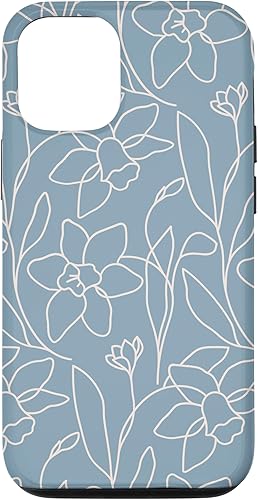 Funda para iPhone 1212 Pro Poppy Flower Line Art Modern Leaves Boho Light Blue