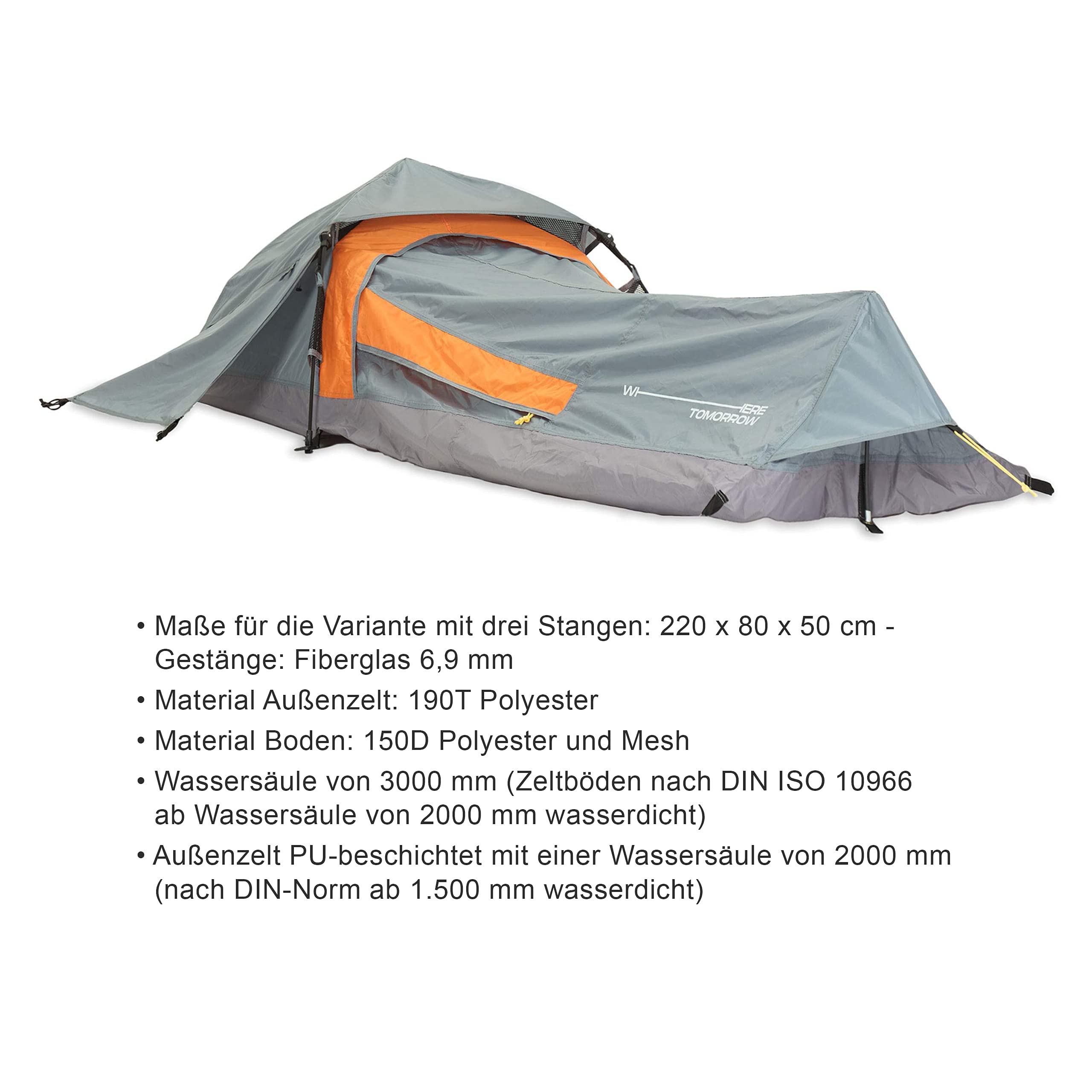 Lumaland Where Tomorrow Single Pop Up Tent for 1 Person - Rectangular - 220 x 80 x 50 cm - Camping Festival