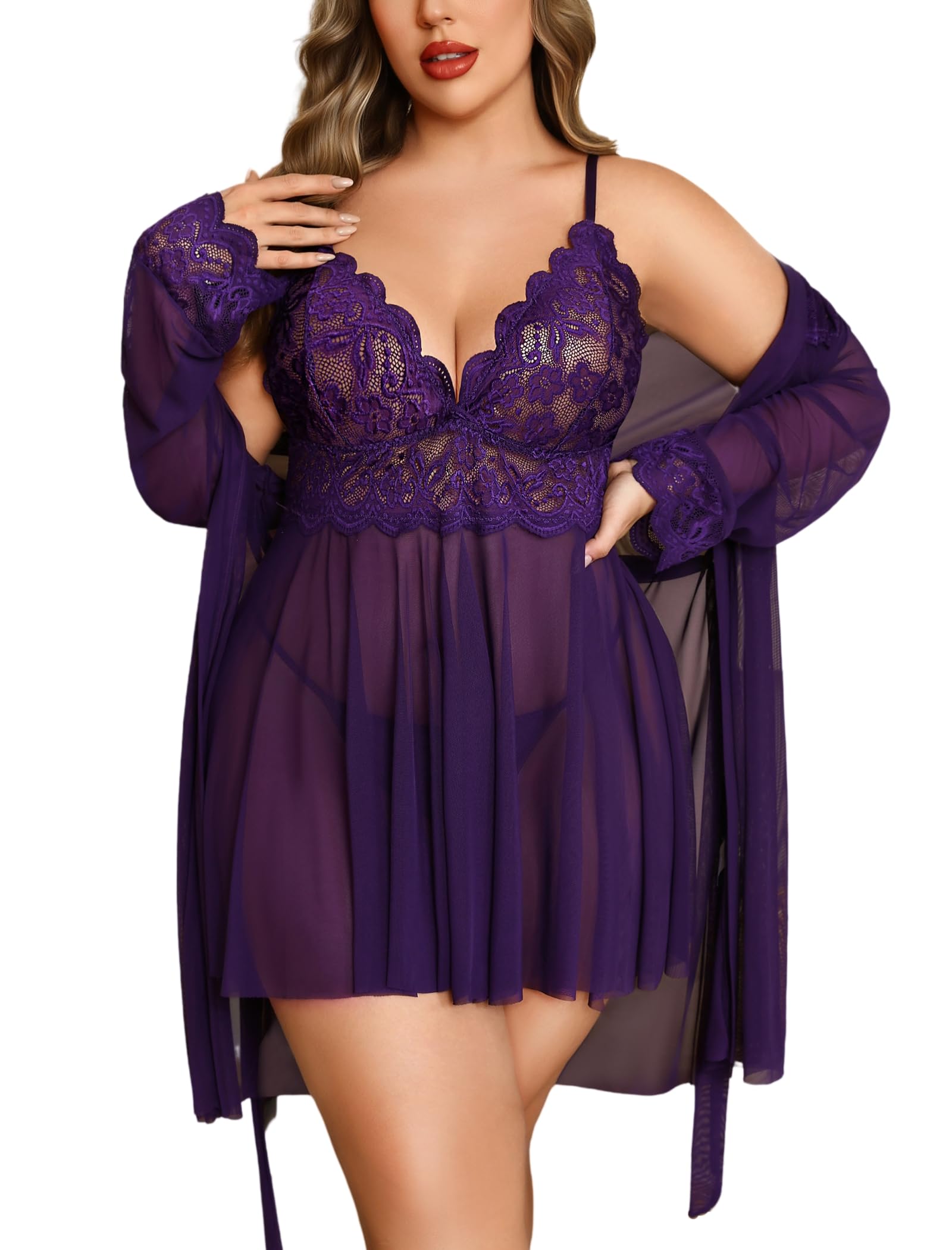 Avidlove Plus Size Lingerie Sexy Lingerie Set Women's Exotic Nightgowns Lace Chemise Lingerie Side Slit Nightdress