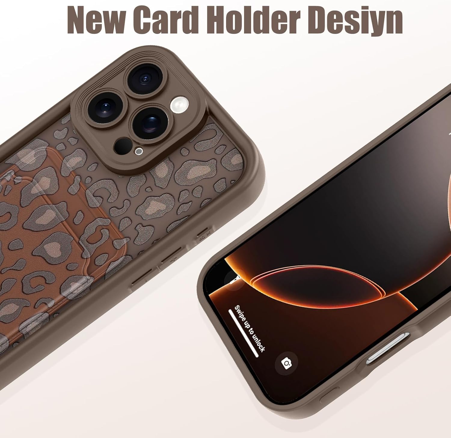 MZELQ Compatible with iPhone 16 Pro Case Silicone Card Holder, Cute Pattern Leopard Cheetah Cover for Girls Women -Brown - Image 2