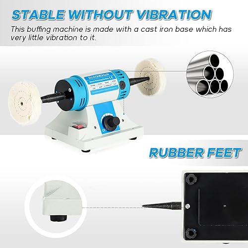 Miniatura 5 de BAOSHISHAN Pulidor de joyas de banco con 3 tipos de ruedas de pulido, máquina pulidora de mesa de velocidad variable para joyas, madera, metal,