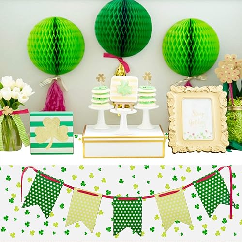 Miniatura 5 de Mantel de plástico con trébol  Mantel desechable para decoraciones de mesa del día de San Patricio, funda de mesa de trébol verde de la suerte para