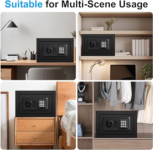 Miniatura 9 de Caja fuerte pequeña para uso doméstico, caja de seguridad digital con cerradura de combinación, llaves de repuesto y estante extraíble, caja de