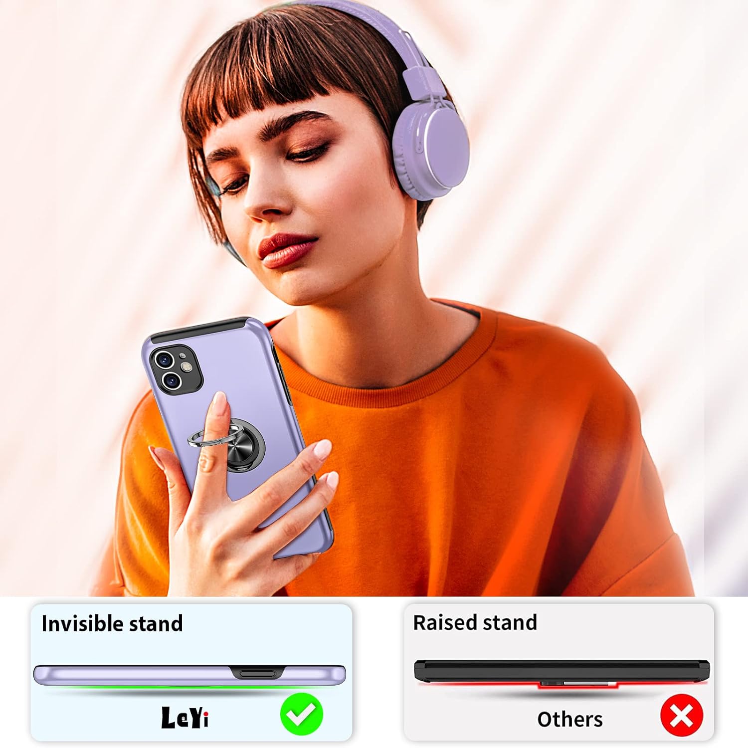 LeYi for iPhone 11 Case : and 2 Tempered Glass Screen Protector, with 360 Ring Holder Stand Magnetic Shockproof Heavy Duty Protective Phone Cover for i Phone 11 Purple 7 71590PxuA L. AC SL1500