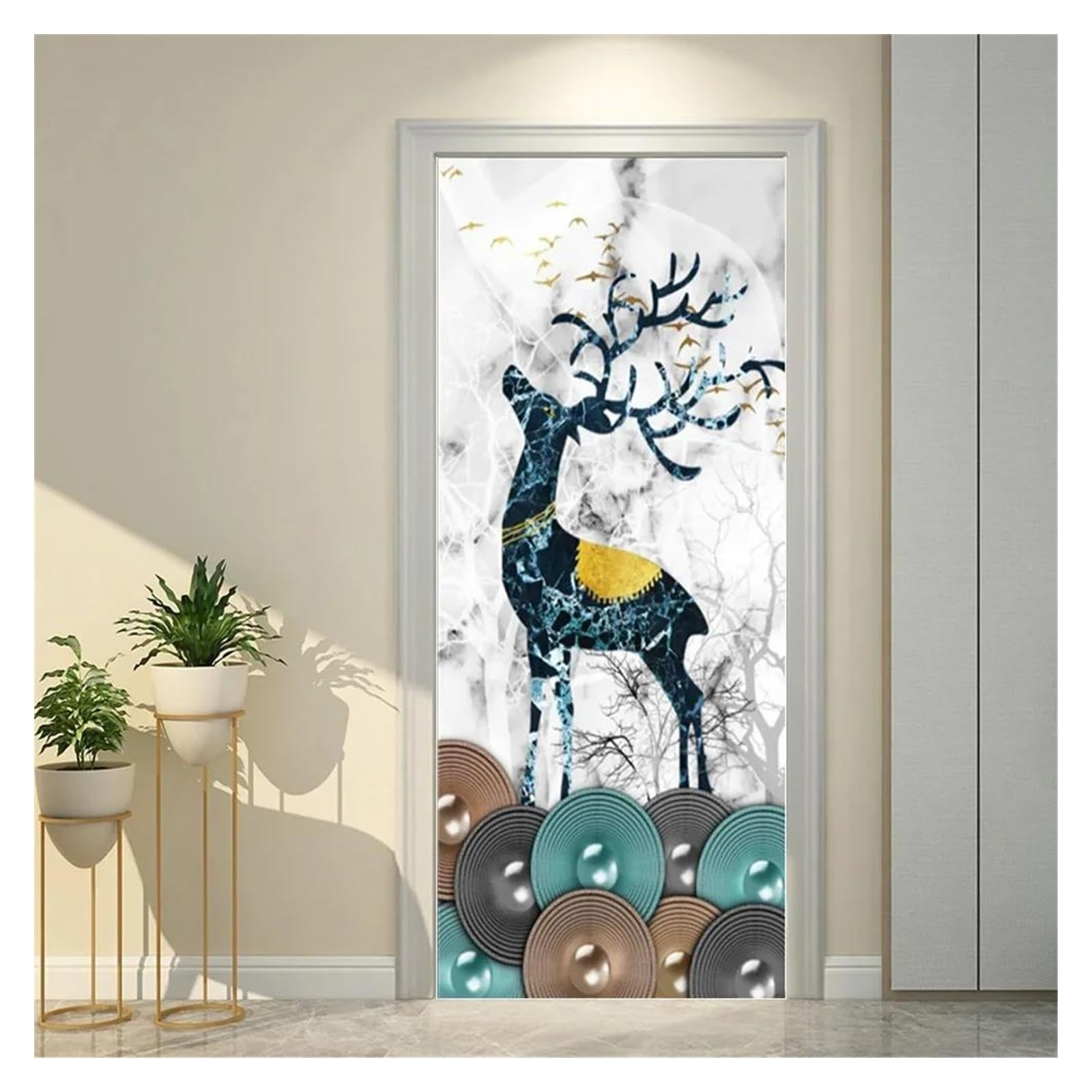 Sticker de porte cerf mythique pour créer une ambiance forêt fantastique dans votre chambre