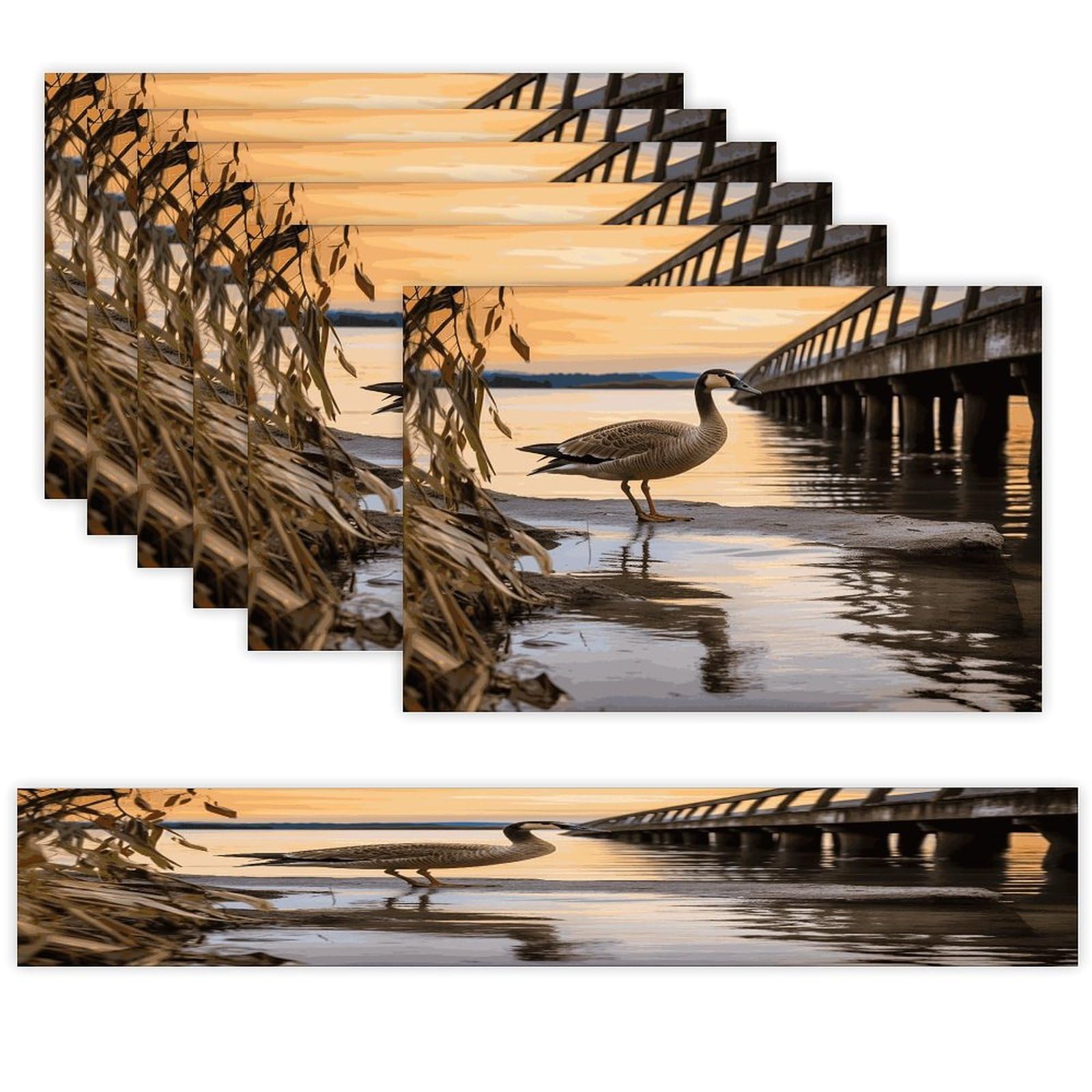 Wild Goose by The Bridge Table Runner and Placemats Set of 6 for Kitchen Washable Table Mats Heat Resistant Place Mats Non-Slip Place Mat Wipeable Placemat(6 Placemats+1 Table Runner)