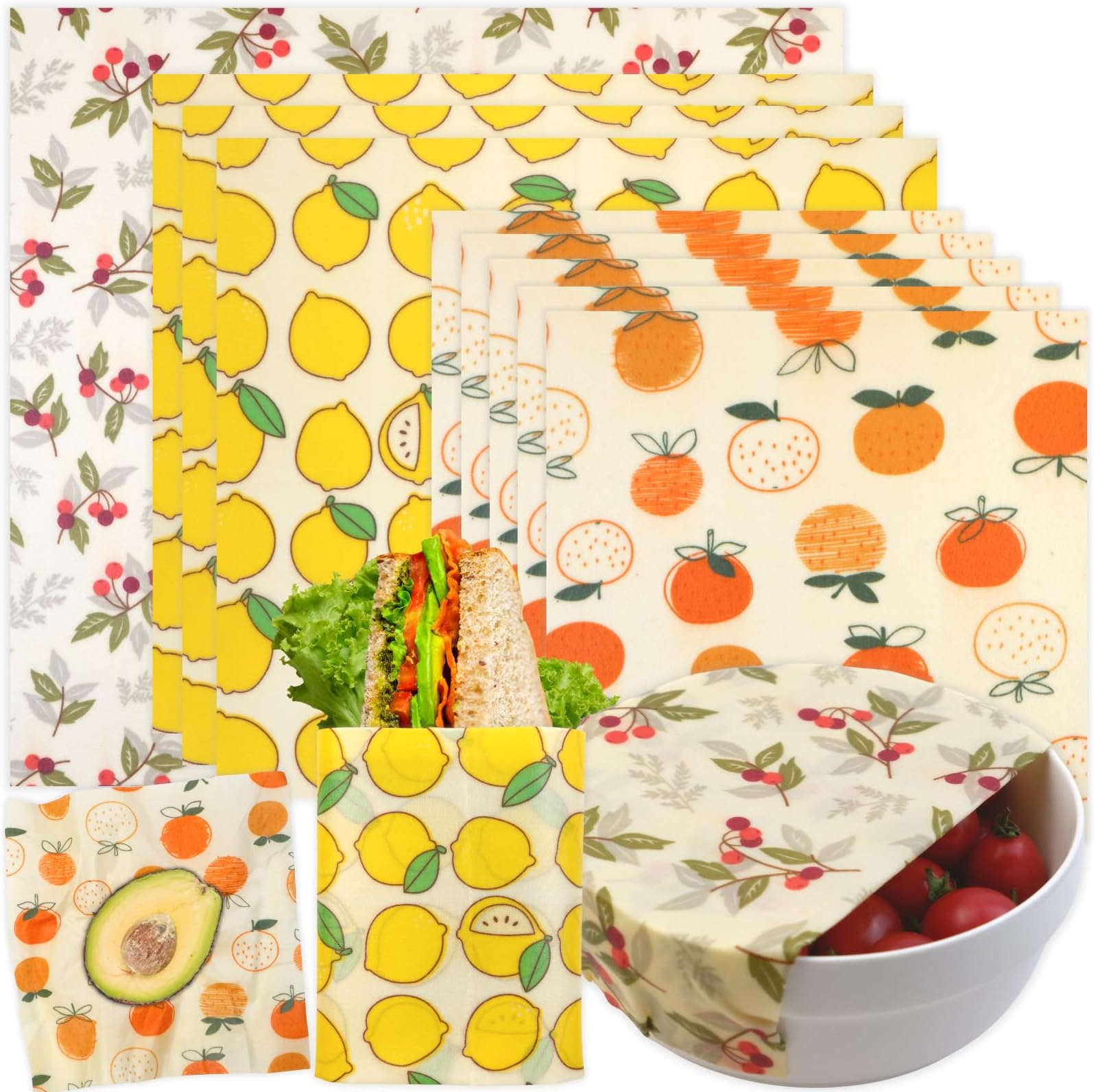 Reusable Beeswax Wrap - 9 Pack Beeswax Wraps for Food, Eco-Friendly Beeswax Food Wraps, Bread Sandwich Wrapper - Organic, Sustainable, Zero Waste, Reusable Plastic-Free Food Storage Wrap, 1XL, 3M, 5S