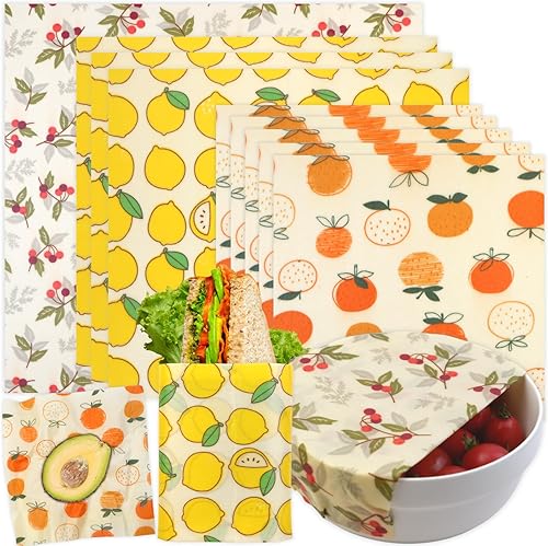 Miniatura 11 de Envoltorio reutilizable de cera de abejas - Paquete de 9 envolturas de cera de abejas para alimentos, envolturas de cera de abejas ecológicas