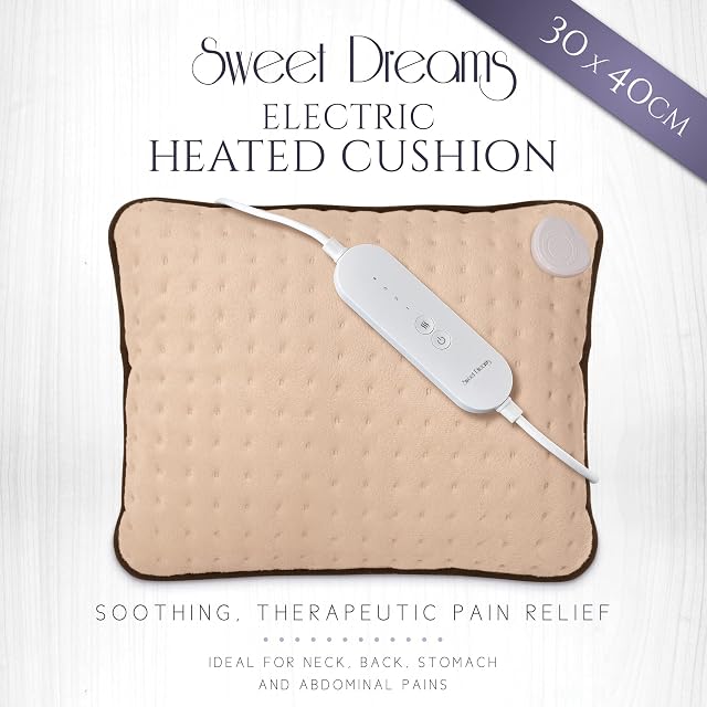 Sweet Dreams Heated Cushion Pillow Heat Pad - 110W - Back Knee Neck Stomach Pain & Arthritis - Electric LED 4 Setting Control & Auto Safety Off After 90 Minutes (Beige, 40 x 30 x 14cm)