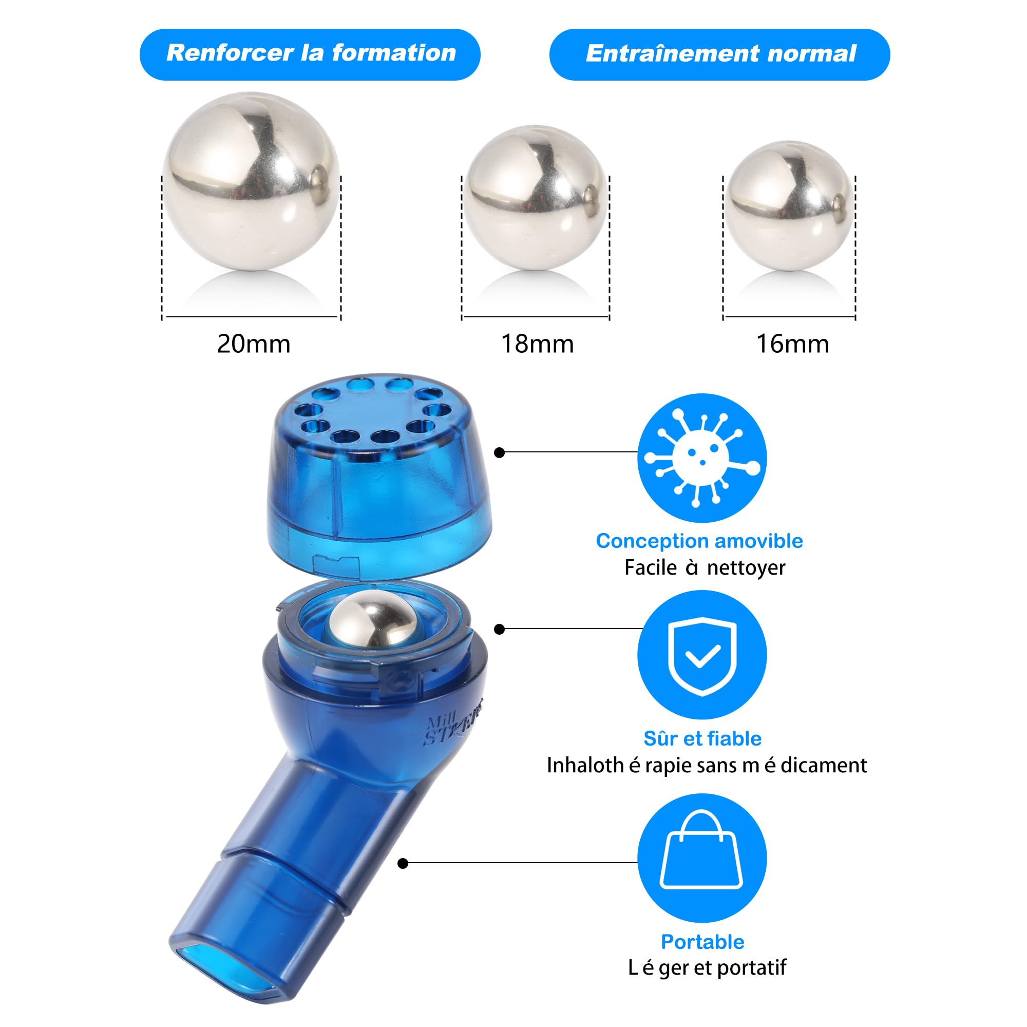 2PCS MillSTEPS Appareil d'exercice respiratoire pour Les poumons, l'expansion pulmonaire et Le Dispositif de soulagement du mu-cus (Vert)