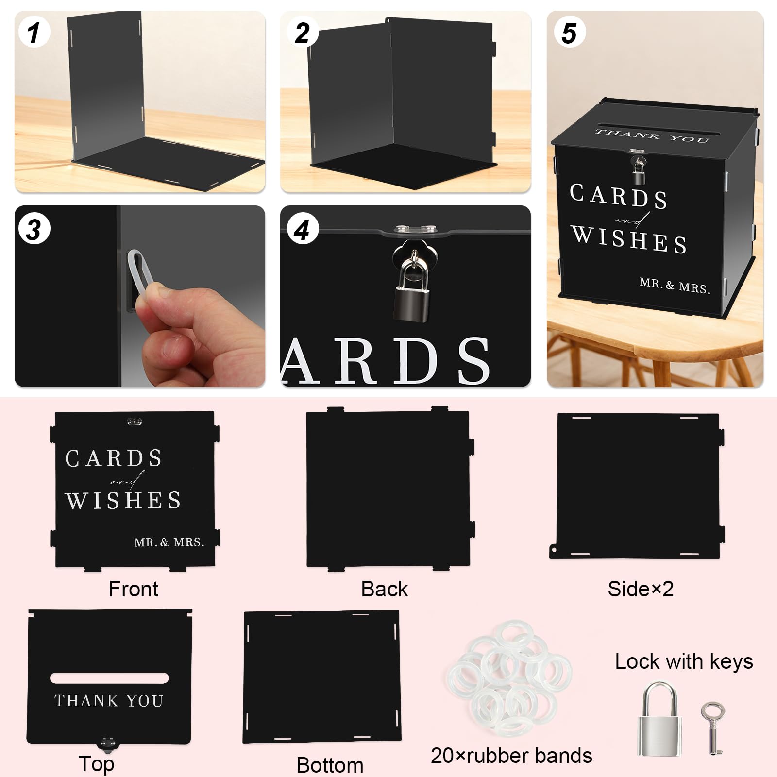 Acryl Hochzeit Kartenbox,Hochzeitskarten Box mit Schloss und Schlitz,Geldbox Briefkasten Kartenkiste Karten Boxen,DIY Geschenkkartenboxen für Hochzeit Geburtstag Jubiläum Baby Shower (Schwarz)