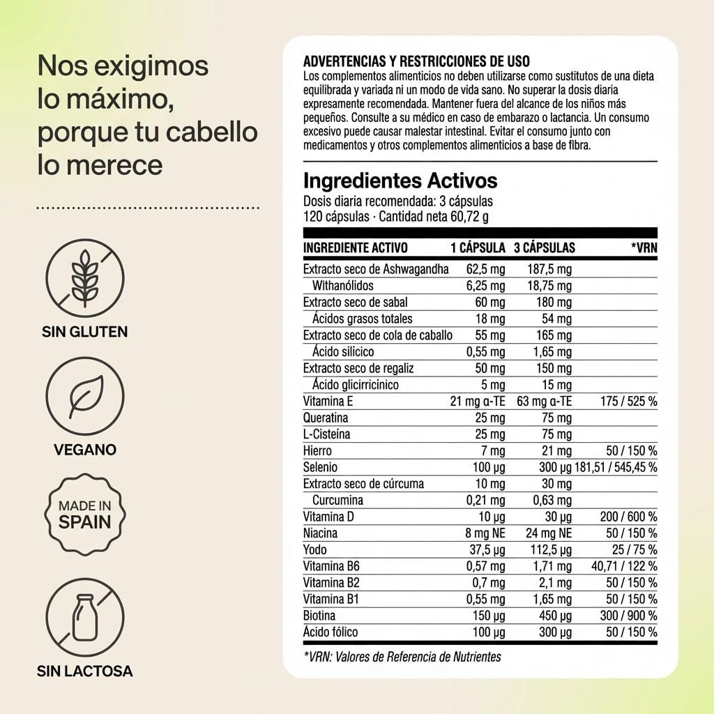 afrodite MELENA | Nutrición Capilar con Serenoa y Ashwagandha | Apoyo para un cabello fuerte | Densidad y Brillo (1 MES 120 Capsulas)
