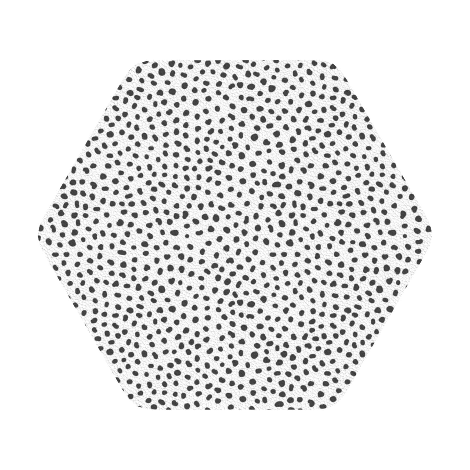 Black And White Dot PU Leather Coasters Set of 6 Hexagon Drink Coasters