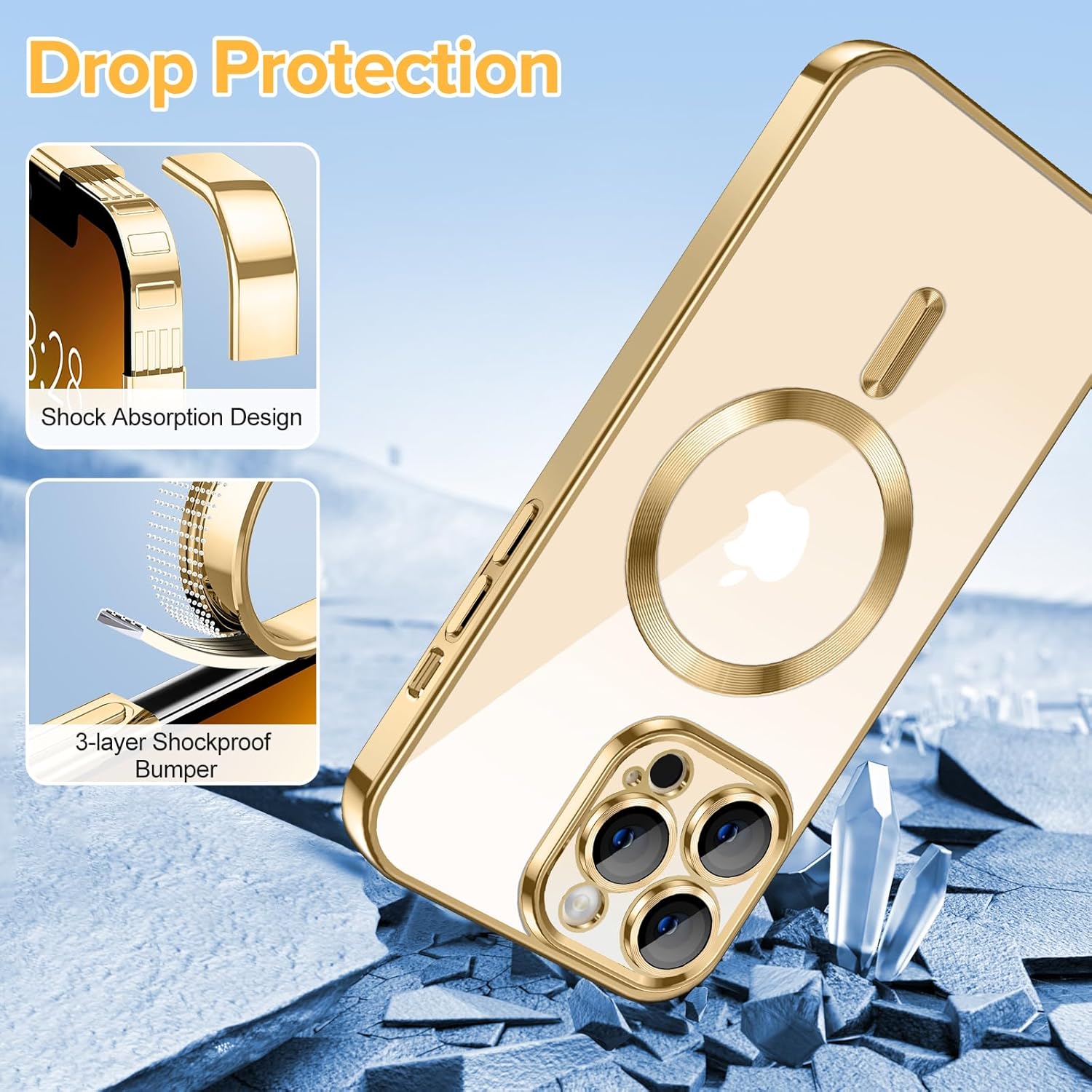 Hython Magnetic Clear for iPhone 13 Pro Case with Camera Lens Protector [Compatible with MagSafe] Luxury Plating Edge Slim Soft TPU Cover Protective Phone Case for iPhone 13 Pro 6.1", Gold - Image 5