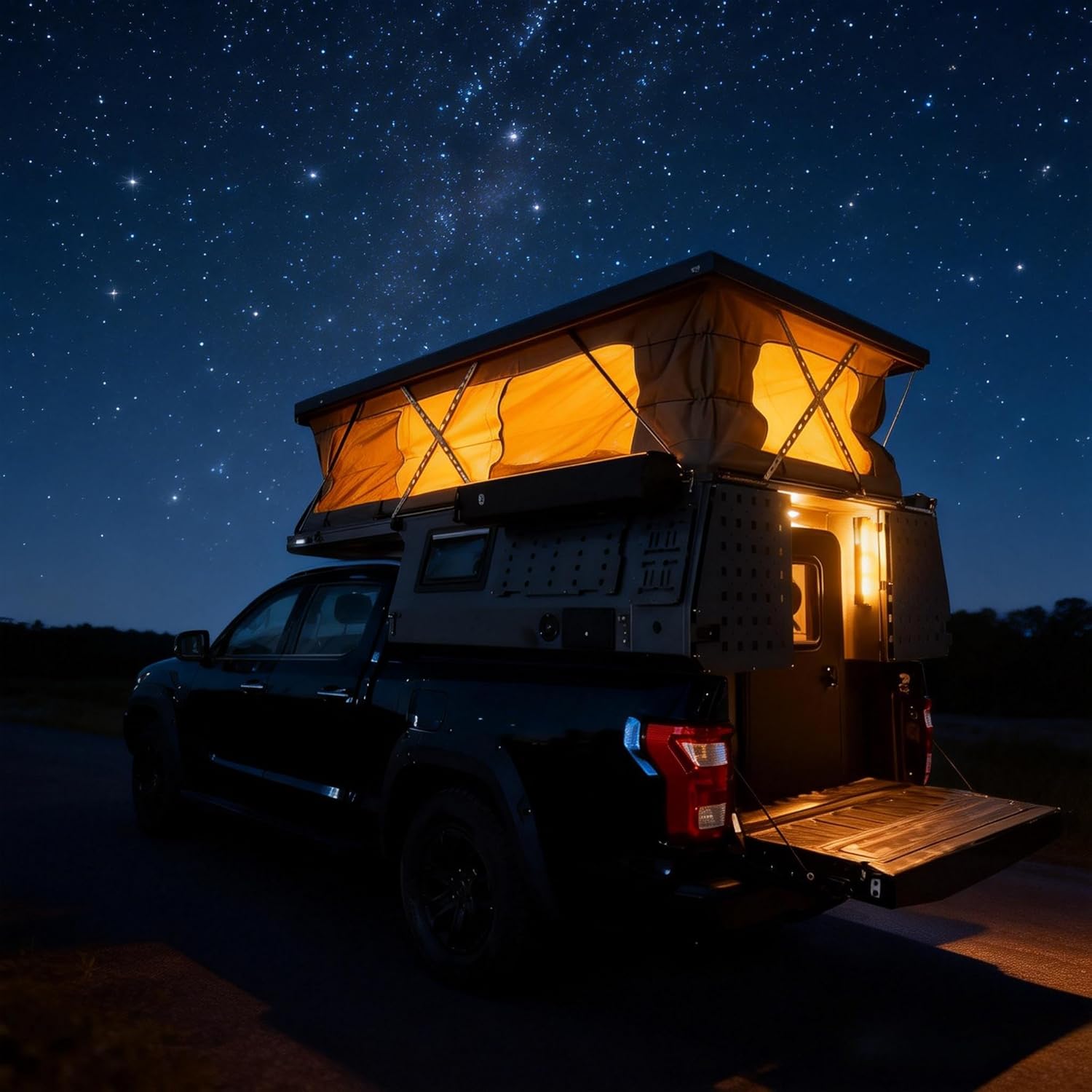 Pickup Truck Camper， Aluminum Pop Up Topper Version Camper Top with Full Customization， Insulated RV Cabin for Overlanding & Family Travel