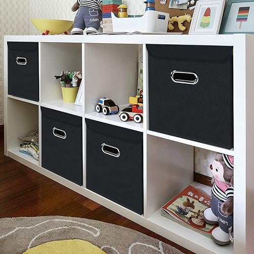 Miniatura 4 de Organizadores de armario de tela con tapas, canastas plegables con asas, cajas de almacenamiento para organizar, paquete de 3 unidades (negro)