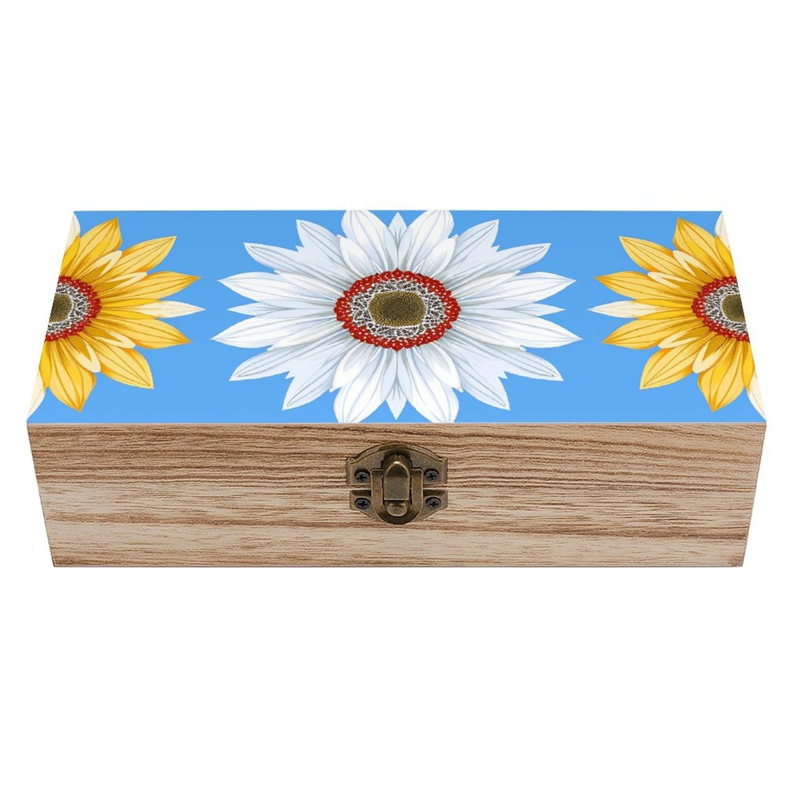 Wooden Storage Box Yellow Sunflower Pattern Wood Gift Box with Hinged Lid Vintage Decorative Jewelry Boxes Memory Box for Jewelry Art Hobbies Home Storage Treasure Keepsake Gift 7.9''x3.9''x2.3''
