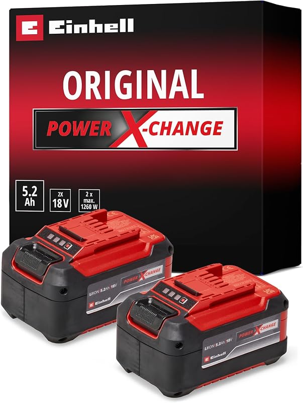 Original Einhell Akku PXC-Twinpack 5,2 Ah Power X-Change (Li-Ion, 18 V, 2X 5,2 Ah-Akkus, universell für alle PXC-Geräte, proaktives Batteriemanagement, angepasste Ladezyklen)