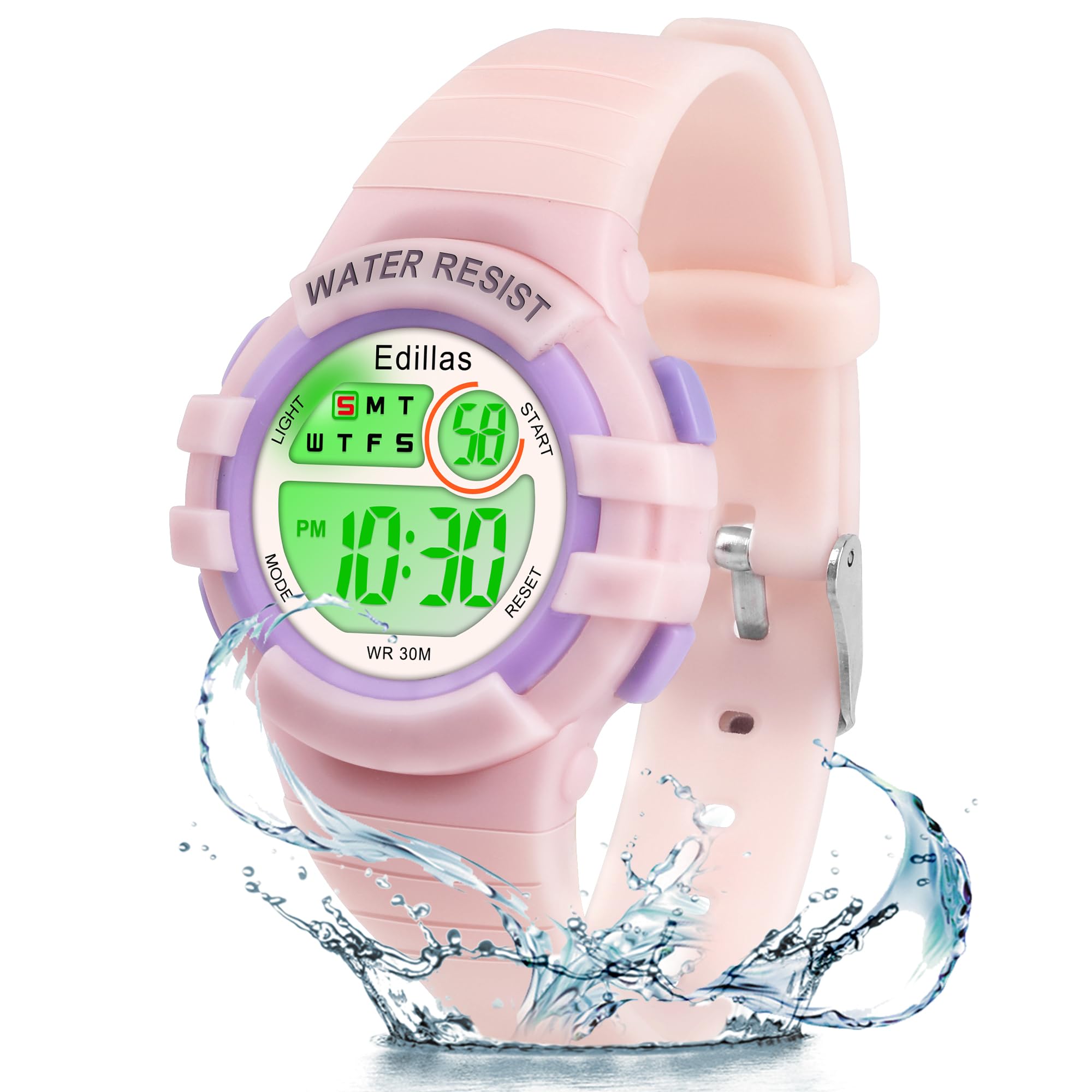 Edillas Kids Digital Watch 7-Color LED Light Waterproof Wristwatch Ideal for Children