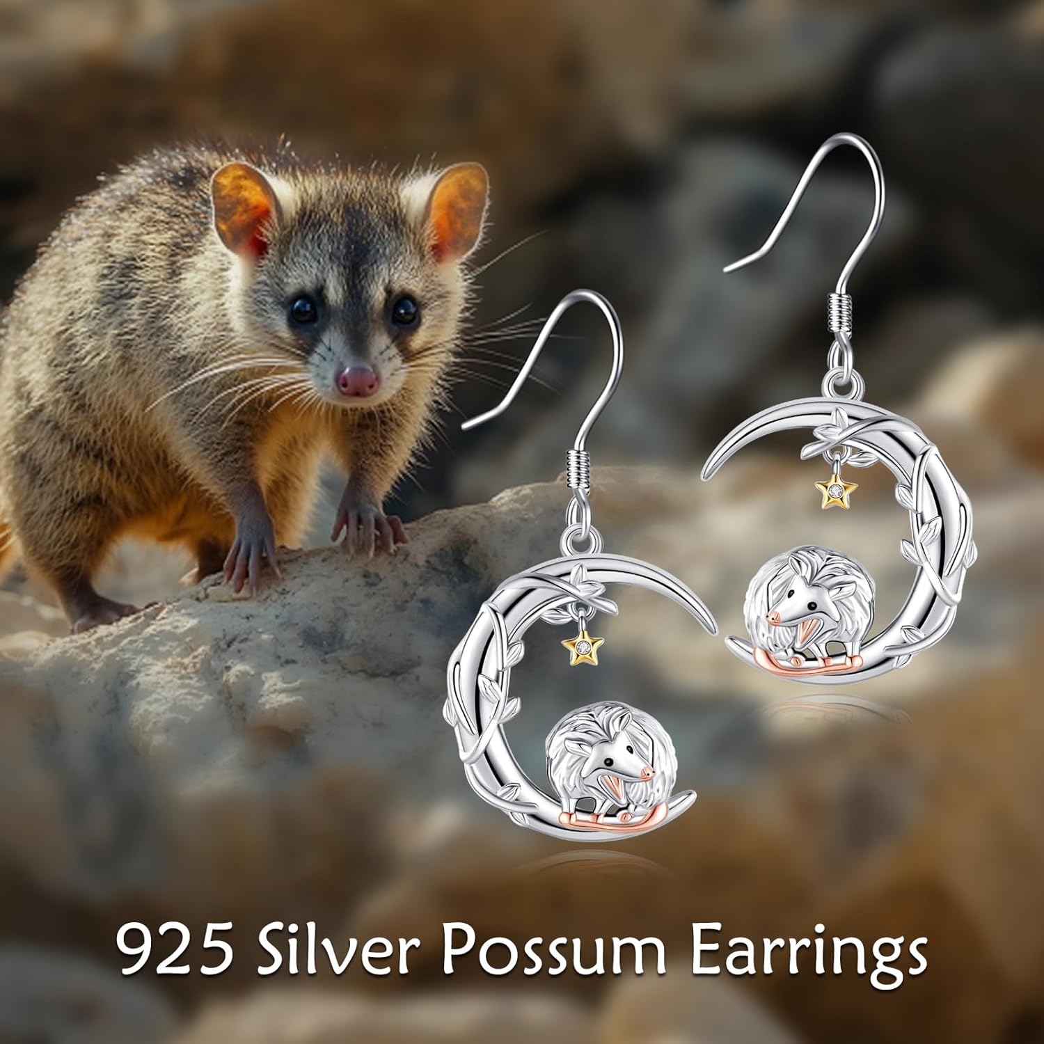 Possum Earrings S925 Sterling Silver Moon Possum Earrings Animal Jewelry Gifts for Women Possums Lovers Christmas Birthday Gift - Image 5