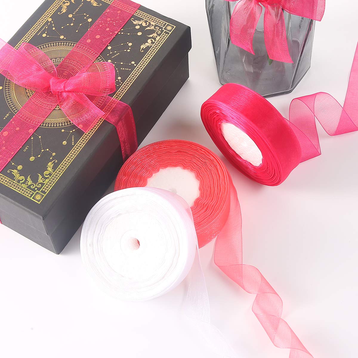 LEREATI Organza Ribbon – Watermelon Red, 3/4 Inch Wide X 50 Yards, Sheer Chiffon For Crafts, Wedding, Gift Wrapping