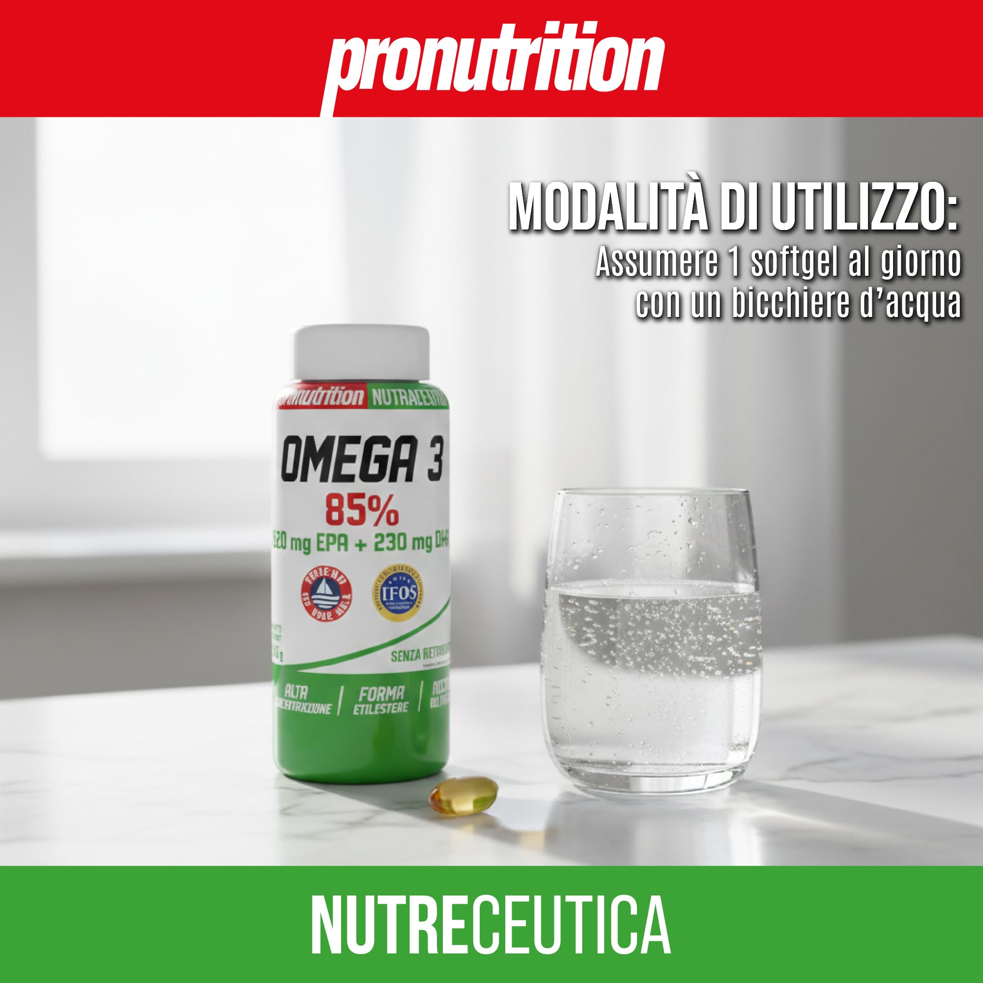 Pro Nutrition Integratore Omega 3 Puro 85% (210 Softgel) con 520mg EPA + 230mg DHA per Cuore, Cervello e Benessere Cellulare