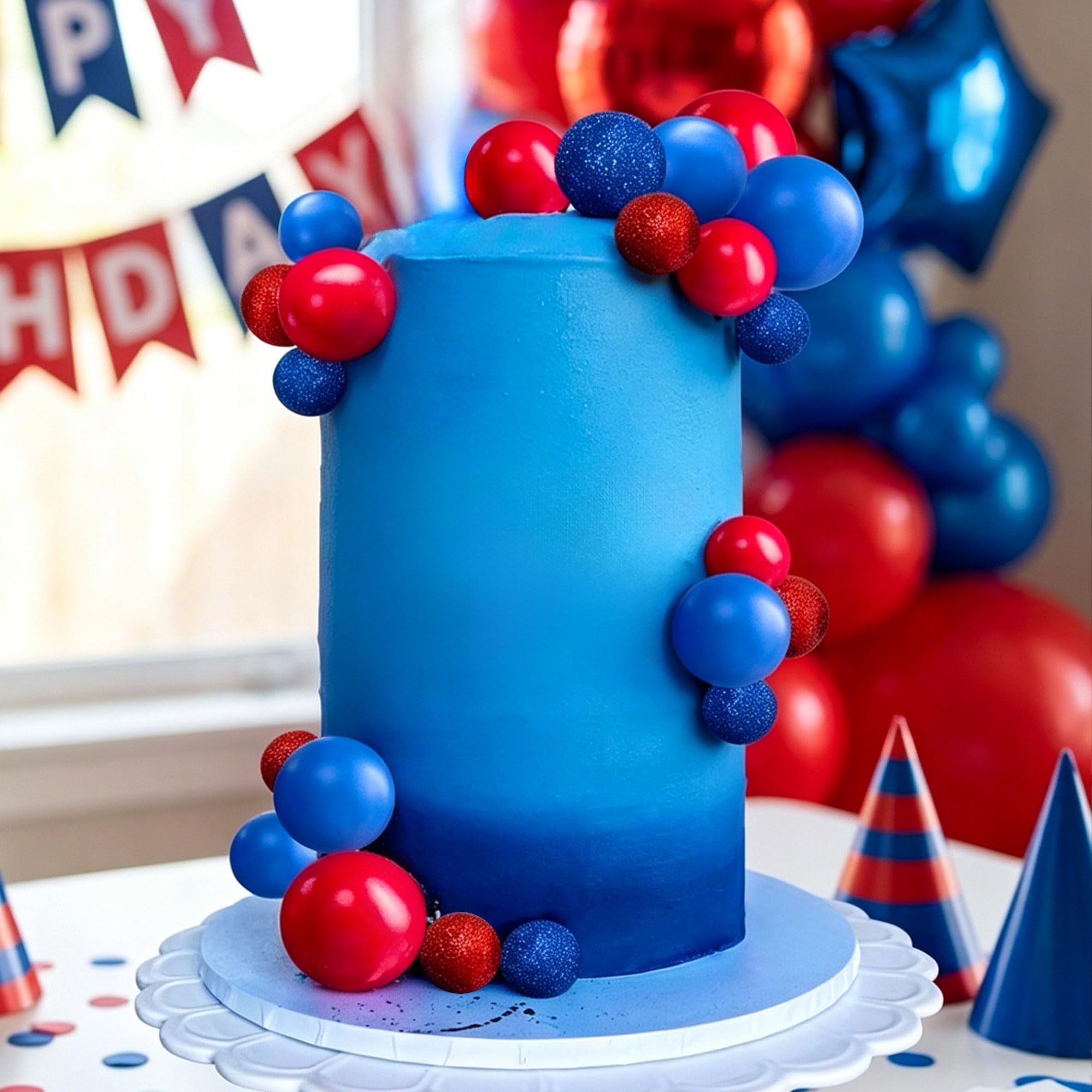 LaVenty Blue Red Happy Birthday Cake Topper Hero Themed Cake Decorations