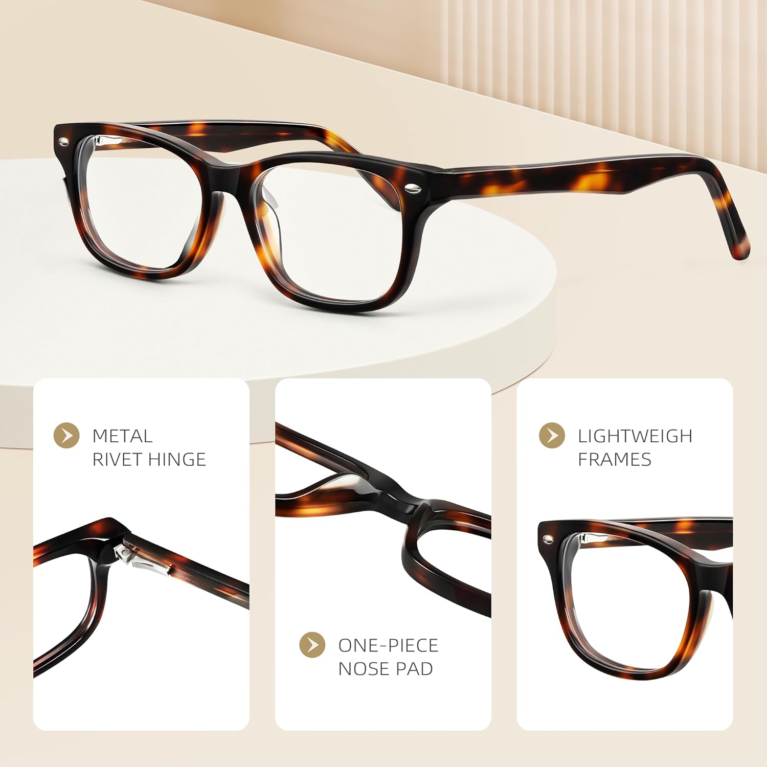 Classic Reading Glasses for Women&Men - Acetate Tortoise - Roma Readers Chic & Modern Design FF-6037 - Image 4