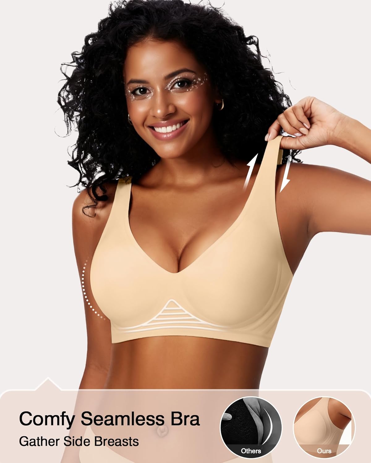 Womens Deep V Jelly Wireless Bras No Underwire Seamless Push Up Full Coverage Support Lift Plunge Tshirt Bralette - Image 4