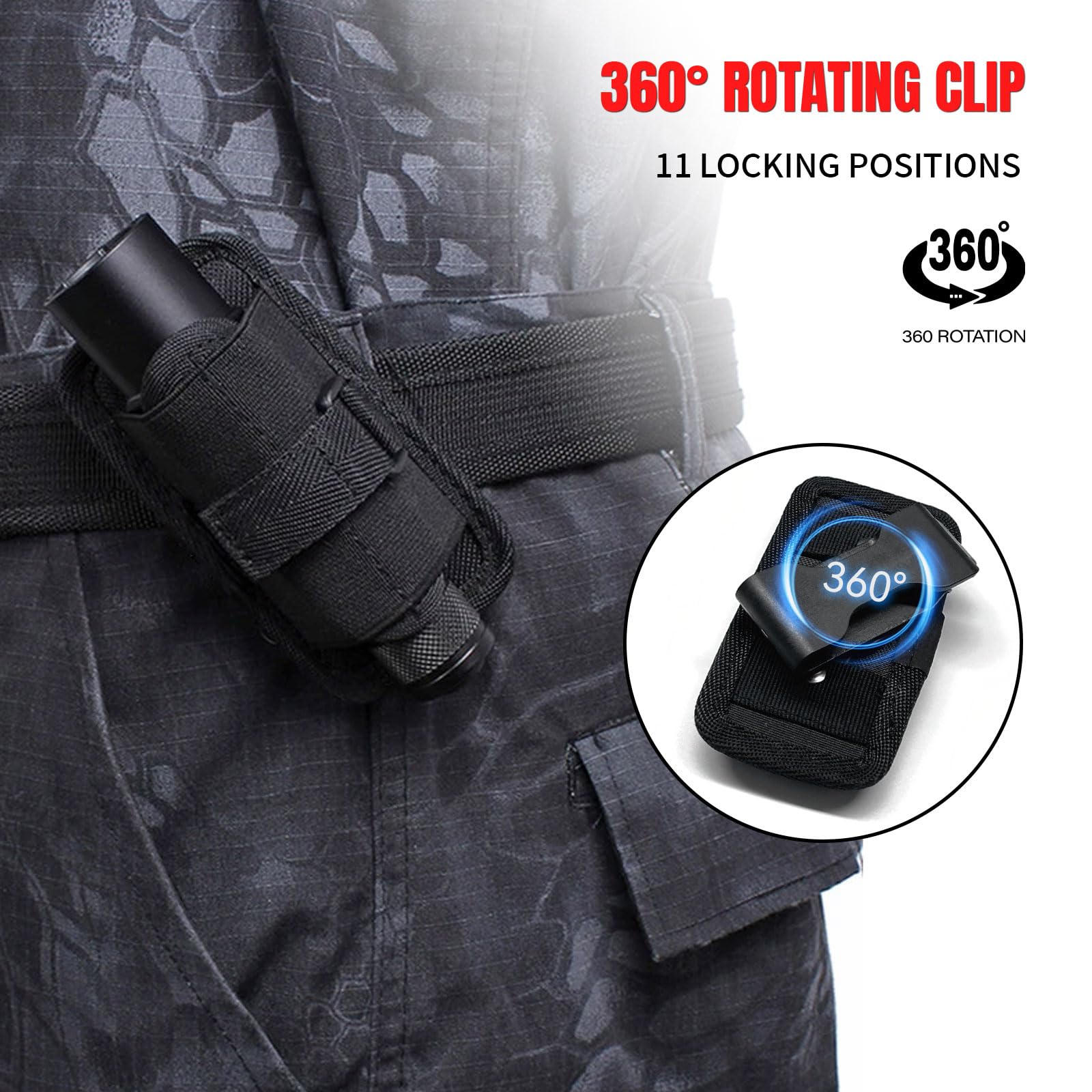 ACEXIER Pochette d'étui de lampe de poche Molle tactique pour ceinture avec clip rotatif à 360 degrés porte-lampe de poche de chasse sac étui de torche