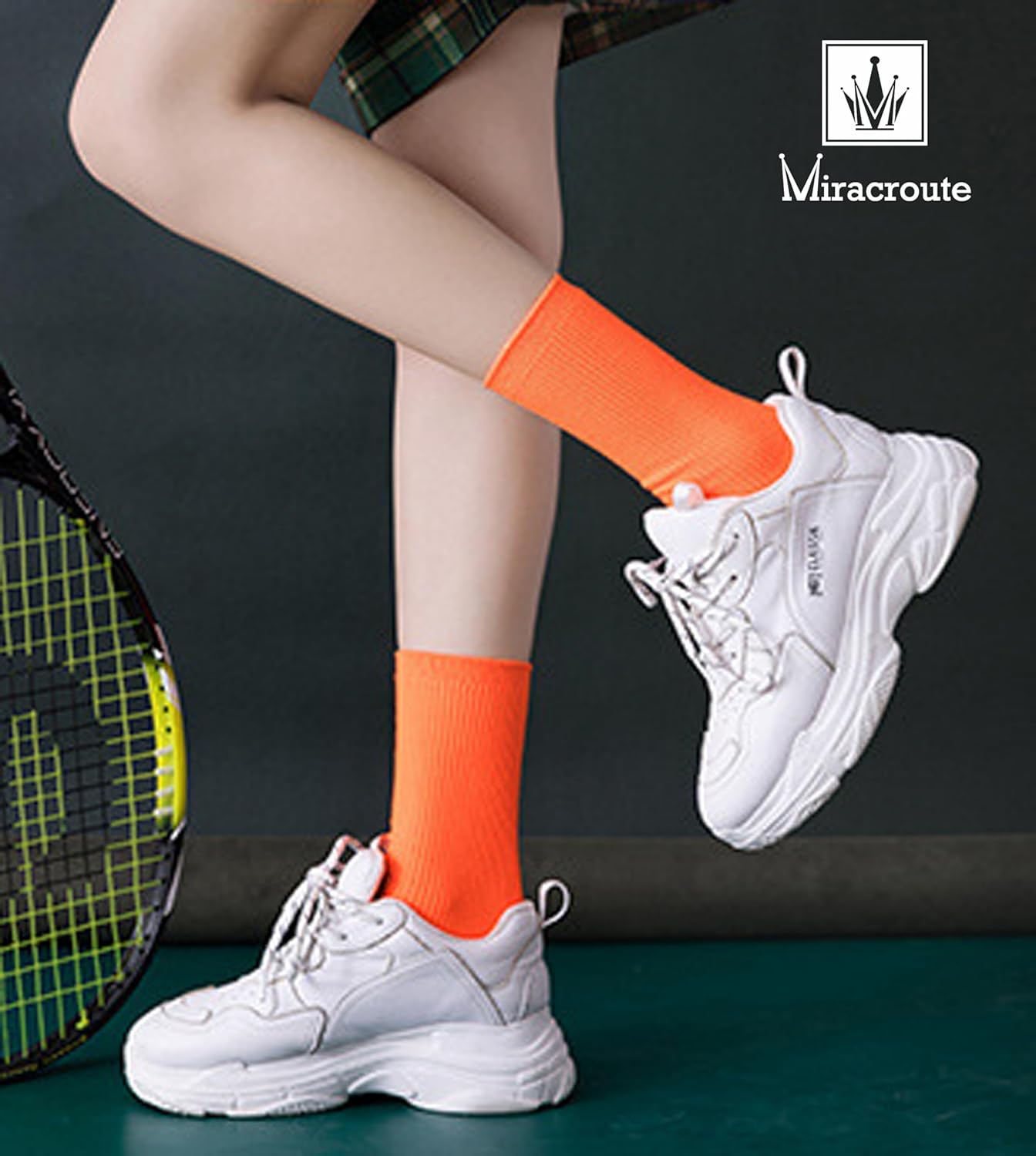 [Miracroute] カラー コーデ クルー ソックス レディース 22-24cm かわいい 色 靴下 韓国 女性 ファッション コーディネート 蛍光