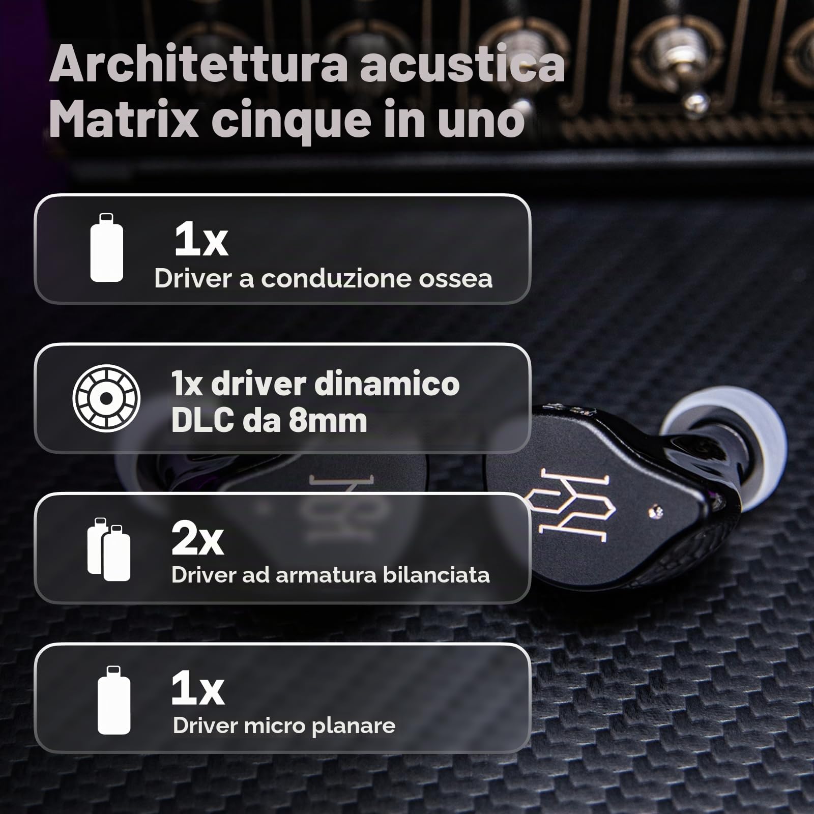 Linsoul SIMGOT SuperMix 5 1BC+1DD+2BA+1MP In Ear Monitor, Cuffie HiFi a Conduzione Ossea, Cavo Litz OCC Smontabile Placcato in Argento, Connettore da 3,5 mm/4,4 mm, IEM per Musicisti e Audiofili