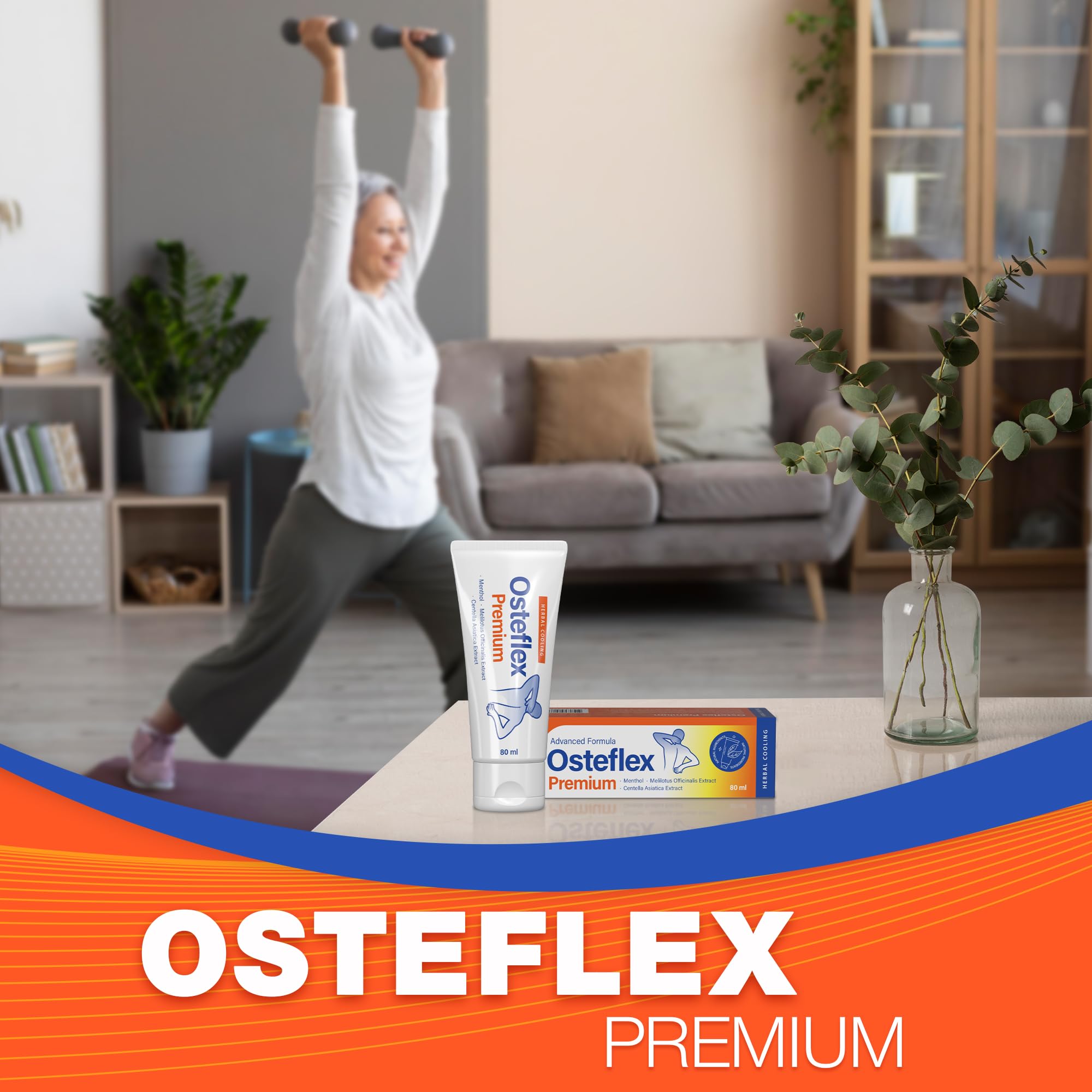 Osteflex Premium - Crema per il Dolore Articolare, con Centella Asiatica, Radice di Bardana, Mentolo e Olio di Mandorle, 80 ml